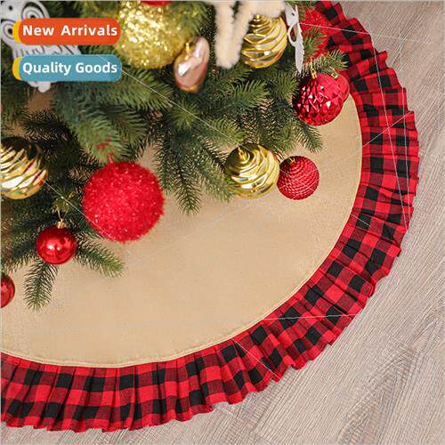 2023 Pleated Black Red Gingham Tree Skirt Christmas Decorati