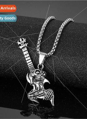 Musical Instrument Necklace che Vintage Skull Guar Pendant M