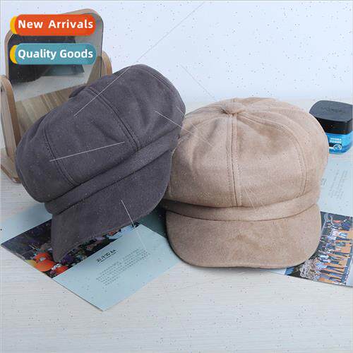 Plaid octagonal cap Korean  lerary retro beret ins painter h