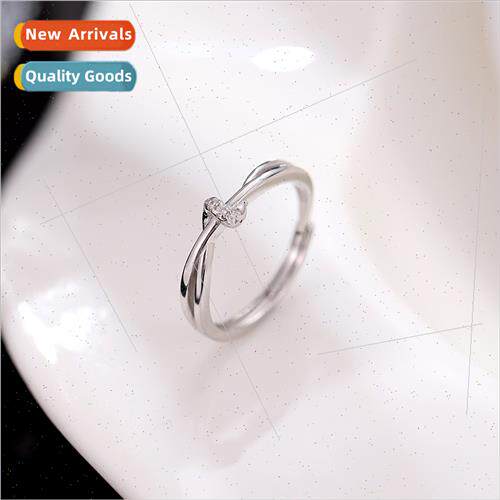 S925 silver wh diamonds cross line rope knot ring female Kor