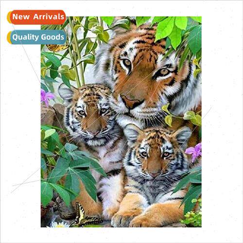 New full embroidery handmade simple three tigers cross stch