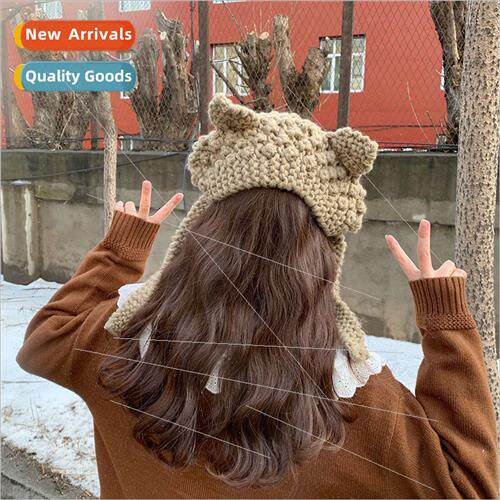 Cute frog hat cute knted wool hat autumn winter cat ears hai