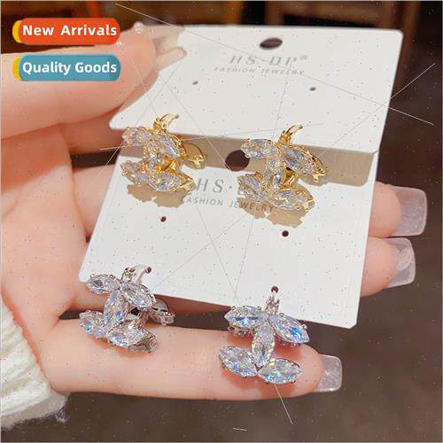 Delicate sweet zirconia double C earrings female niche fashi
