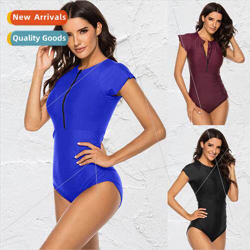 New swimsu solid color fly one-piece sexy belly-shading swim