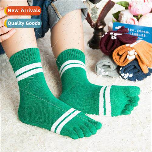 Autumn winter new women mid-calf wool two bar five-toe socks