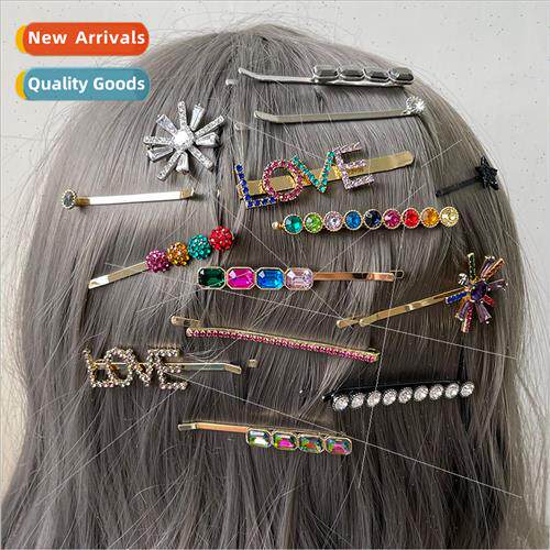 ins copper inlaid zirconium rainbow color set hair clips wom