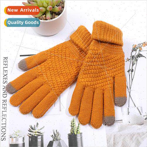 Winter new knted solid color padded warm student gloves men