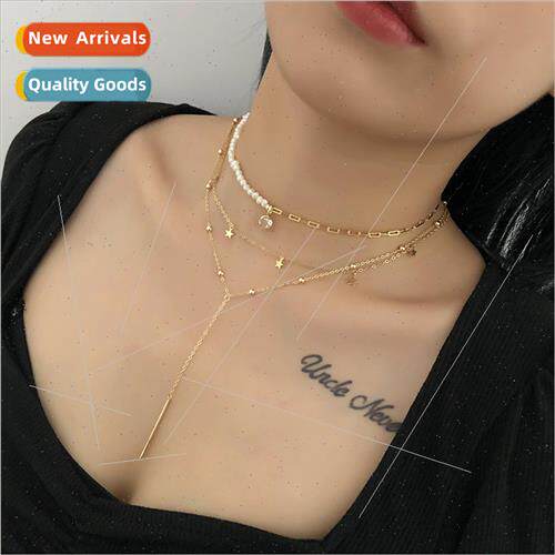 s925 silver Europe simple double layer star short necklace w
