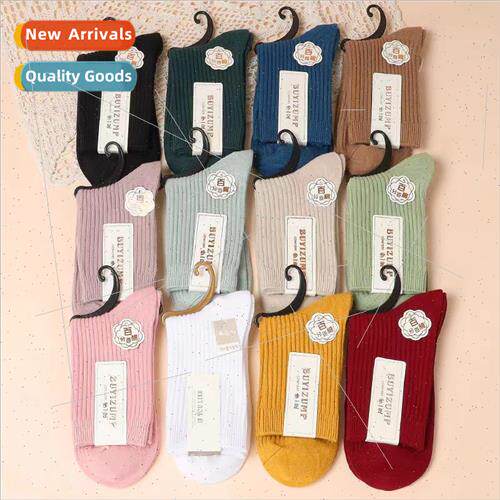 Autumn winter double needle women mid-calf socks cotton swea
