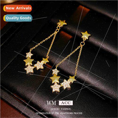 silver Needle Zirconia Star Chain Earrings che Fashion Earri