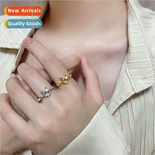Flower cute cute hollow rabb ring female sweet flash diamond