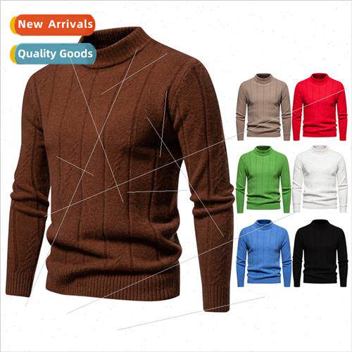 Winter new men casual warm bottoming shirt solid color round