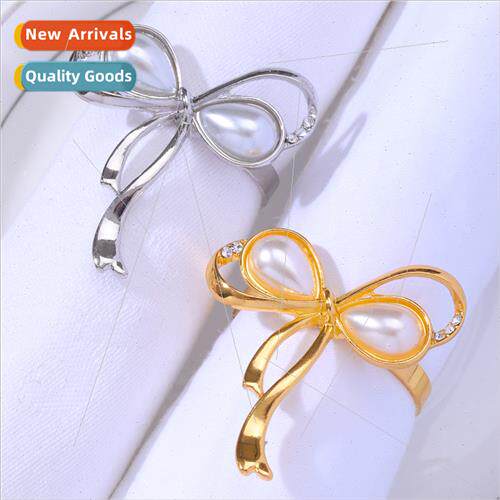 New western restaurant pearl bow napkin buckle metal napkin