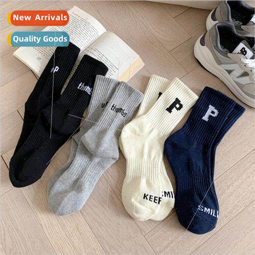 Socks womens mid-calf autumn and winter new P letter socks K