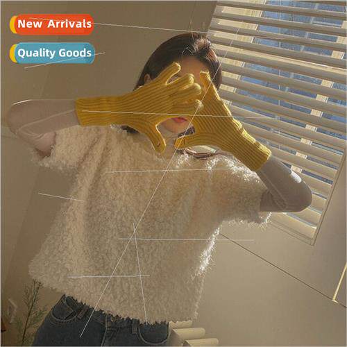 Solid color gloves winter women open finger cell phone touch