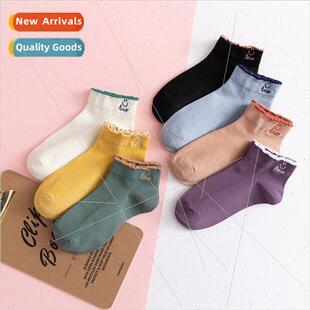 summer thin ear socks lace wooden female cute Short Japanese