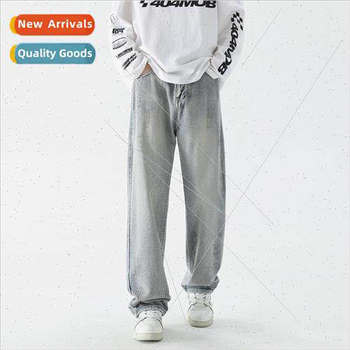 Broken hole jeans straight pants men spring summer tide Amer