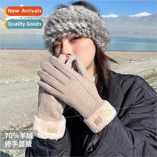 Winter warm cashmere gloves ladies outdoor cold windproof th