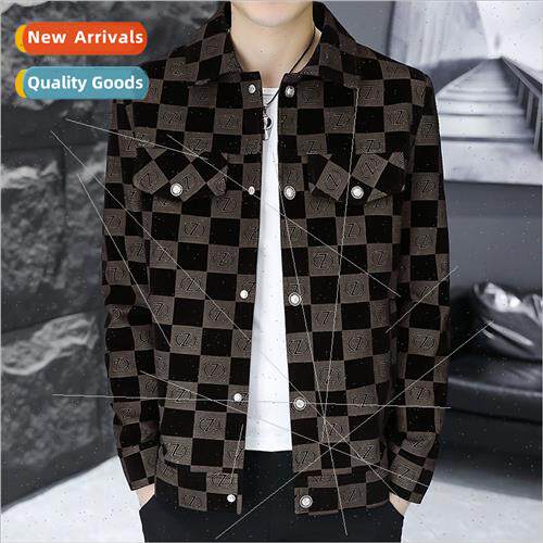 Plaid Slim men lapel jacket handsome Korea  nd fall youth UK
