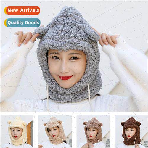 Winter cute bear ears hat female electric car cycling windpr