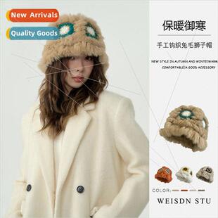 Handmade crocheted rabb hair lion hat fall winter Korea swe