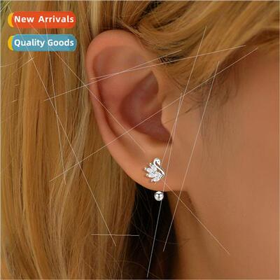 Set zirconia swan screw beads earrings new celebry full diam