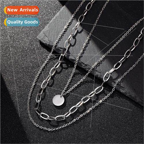 Geometric round card pendant metal tanium steel necklace fas