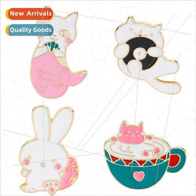 Creative cartoon pin coffee cup cat mermaid simple brooch de
