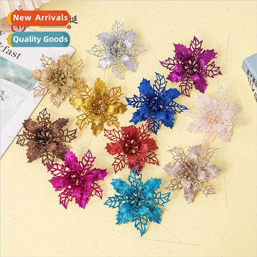Christmas flowers double gold dust hollow plastic simulation