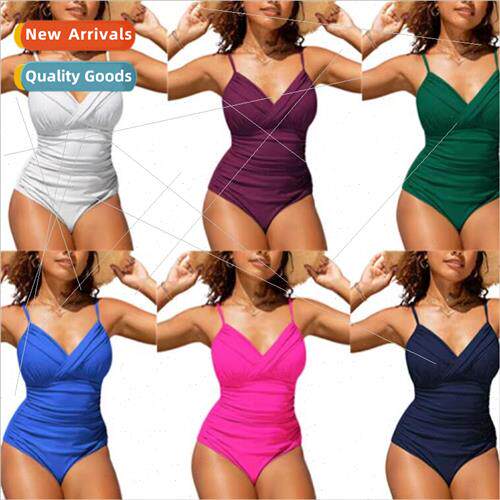 2023 New Hardpack One-piece Swimsu Women Solid Color Halter