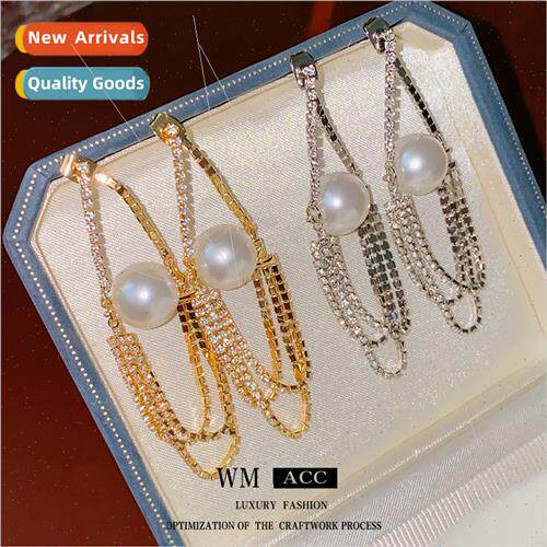 lver pin wh diamond pearl chain tassel earrings fashion earr