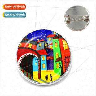 Time House Gemstone Badge Pin Colourful Lapel Abstract