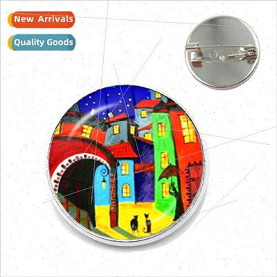 Colourful Abstract House Time Gemstone Badge Lapel Pin