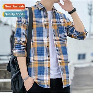 men long Korean casual shirt plaid sleeved shirts Men