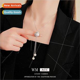 Ruffled round metal pearl tassel necklace fashion collarbone