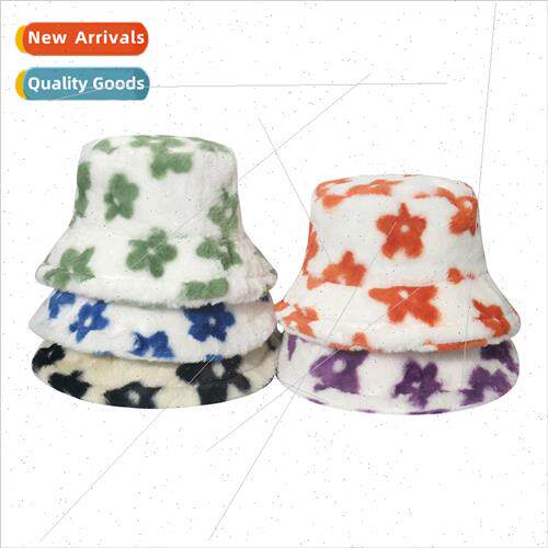 2023 autumn winter new plush flowers fisherman hat female Ko
