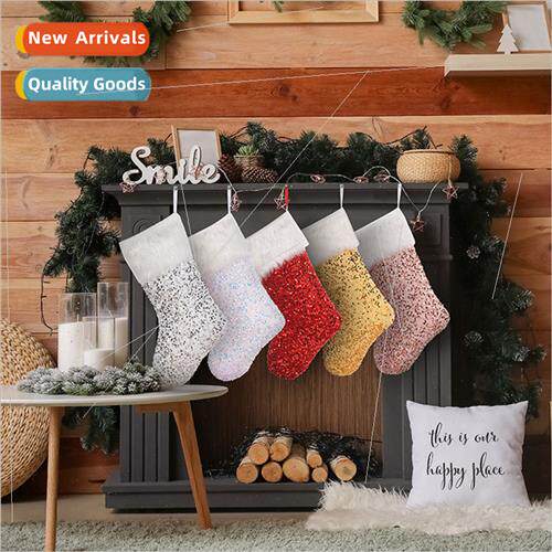 New Sequins Plush Whe de Christmas Stockings Christmas Decor
