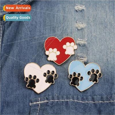 Brooch Europe American cartoon cute love heart dog paw footp
