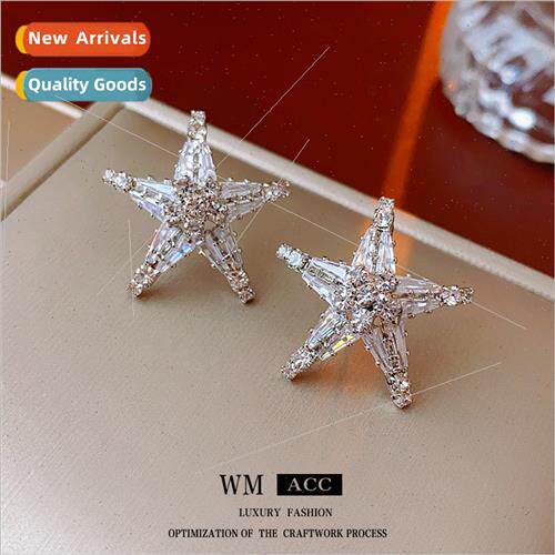 lver needle wh diamond star crystal earrings niche match ear