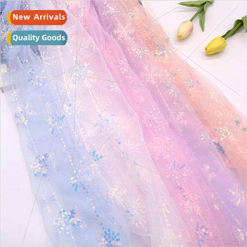 Colorful snowflakes small sequins embroidery fabric wedding