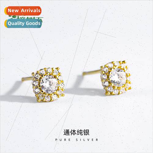S925 silver plated zirconia square earrings Japan mini squar