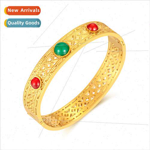 Europe vintage hollow red green natural stone bracelet hundr