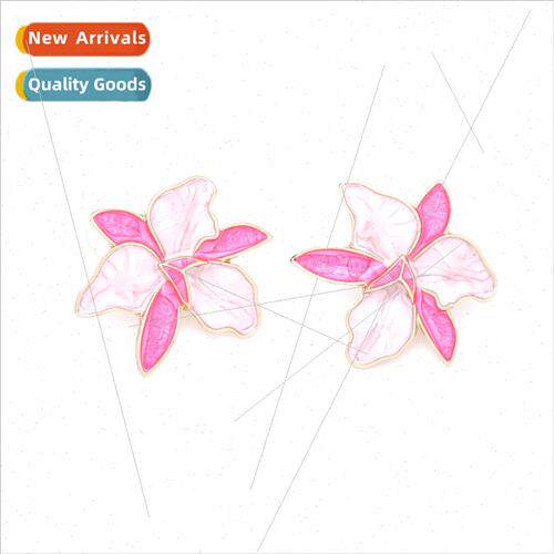 fresh sweet alloy oil drop flower earrings simple atmosphere