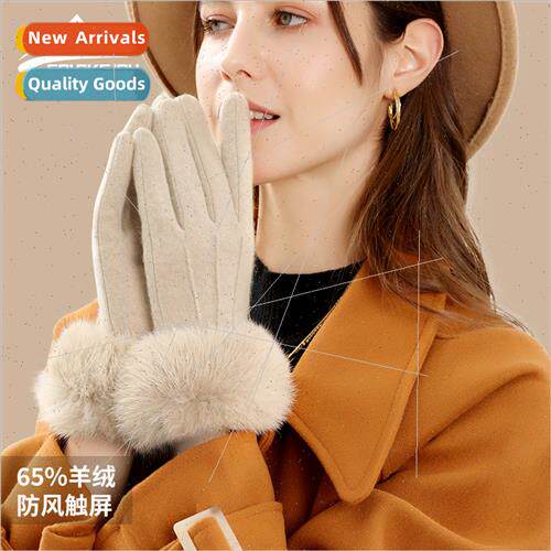 New cashmere gloves womens winter outdoor cold touch screen