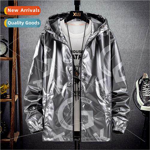 Glossy jacket men ins tide spring fall loose letters jacket