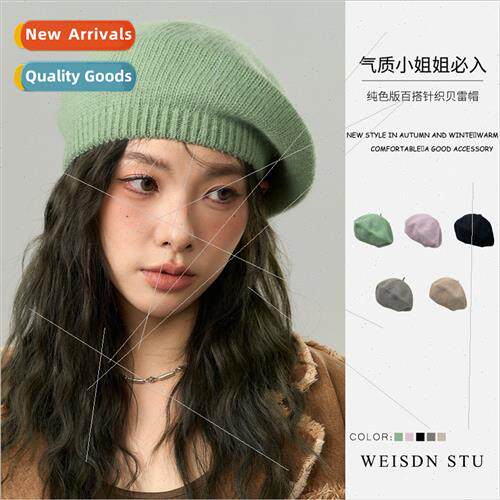 Rabb fur velvet female beret green matcha green fall winter