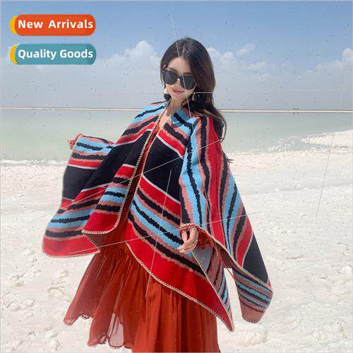 Bohemian striped open scarf warm shawl thickened Yunnan Grea
