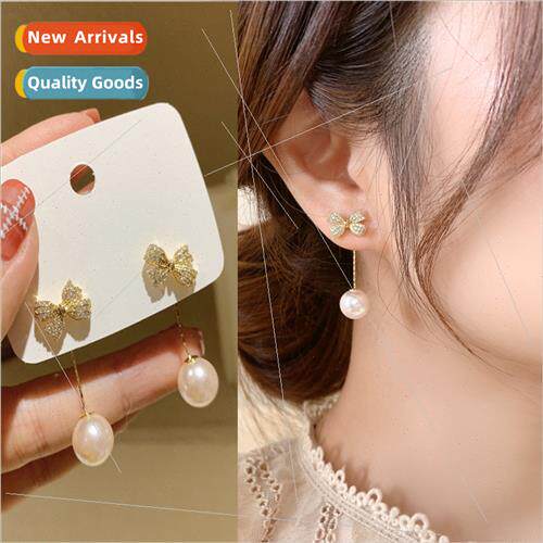 925 silver pin fashion earrings bow tassel pearl earrings fe