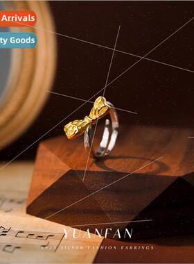 925 silver color clashing bow ring women Europe lava texture