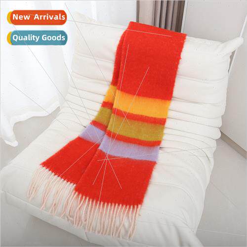 Korean  new striped rainbow colorful scarf men women in autu